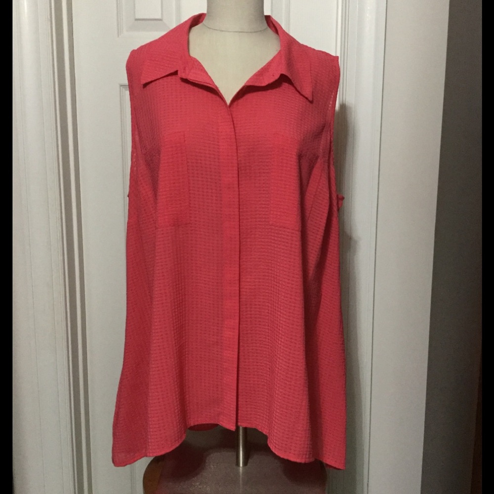 Kim Rogers coral button top with pockets